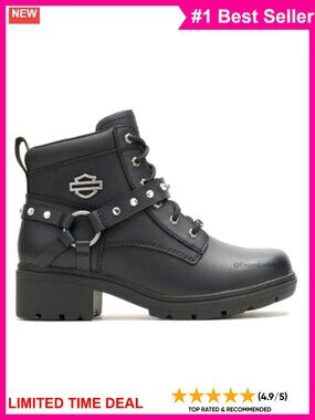 Full Grain Leather Ankle Motorcycle Boots with Rhinestone Details